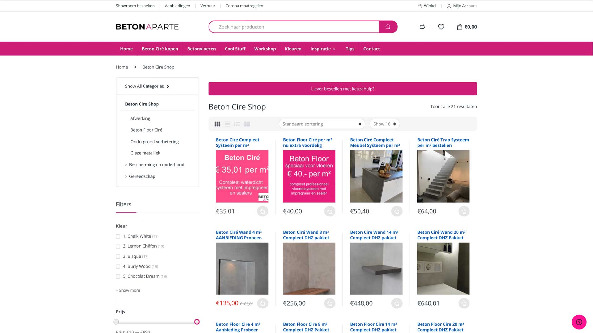 Betonaparte webshop categorie pagina