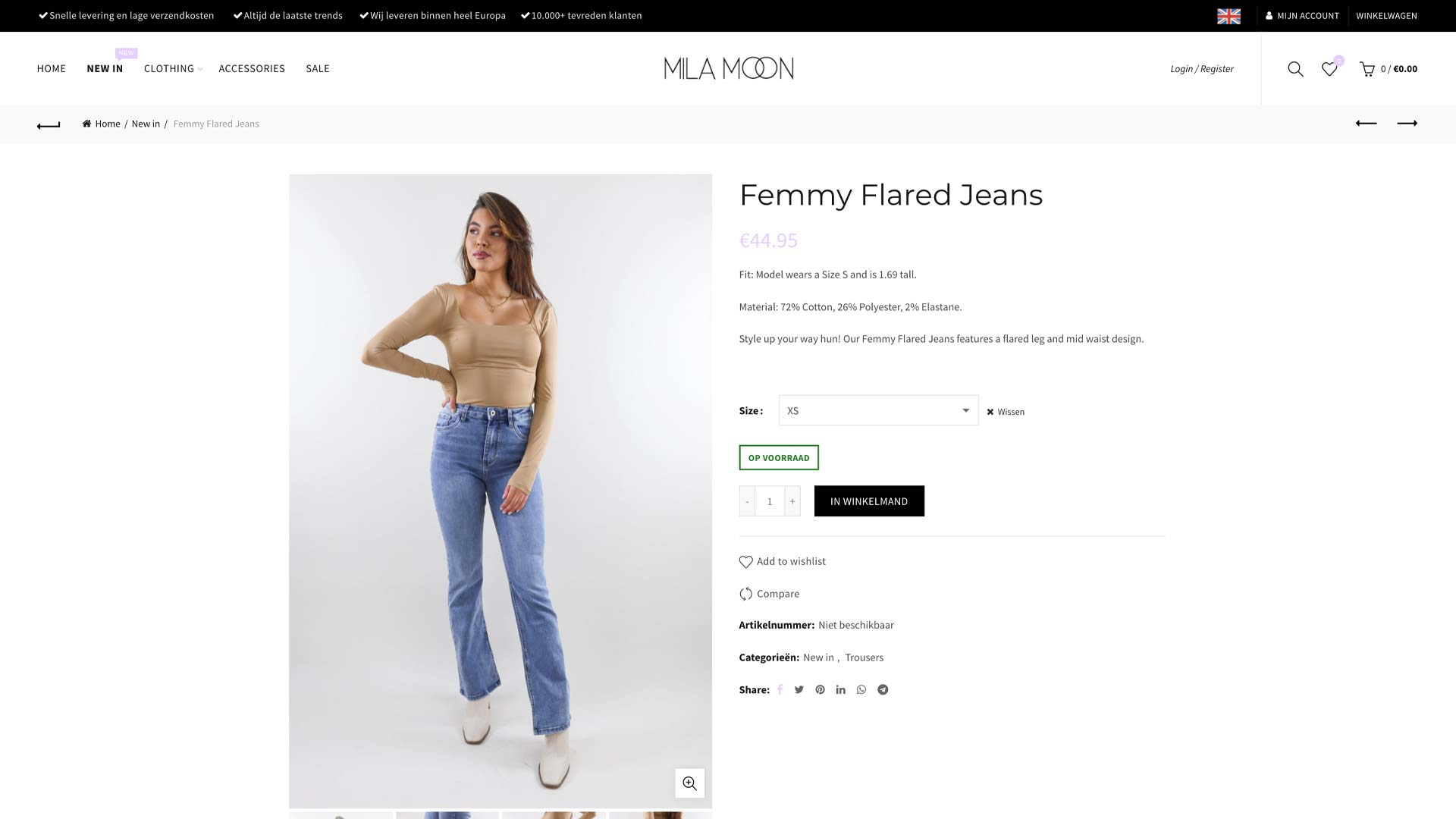 mila moon webshop landingspagina